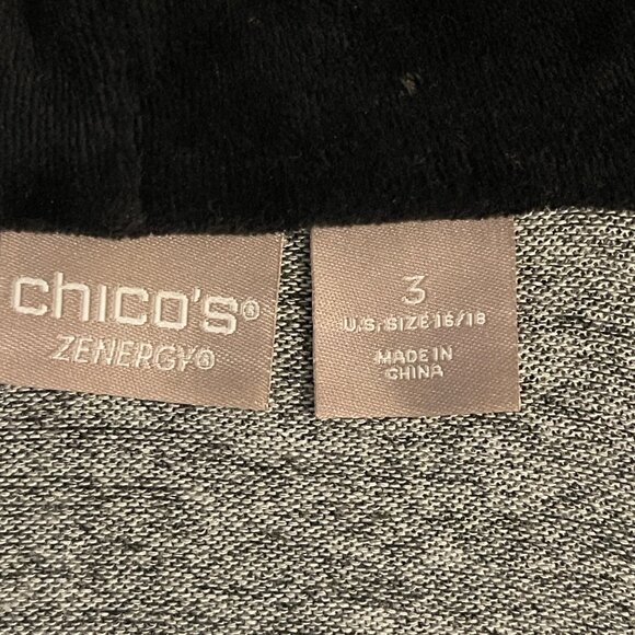 Chicos Zenergy Gray & Black Hooded Open Front Cardigan‎ Jacket Women’s 3, 16-18 - Picture 6 of 16